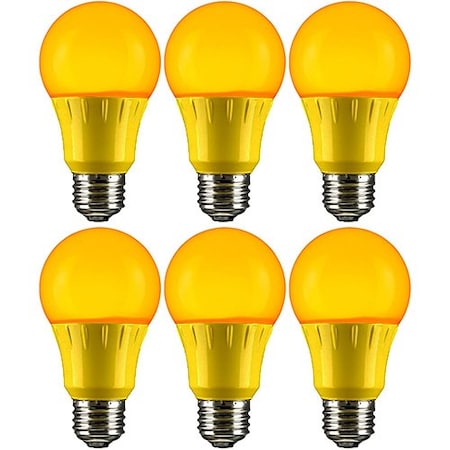 Sunlite LED A19 Colored Light Bulb, 3 Watts 25w Equivalent, E26 Medium Base, Non-Dimmable, Amber, 6PK 40472-NS